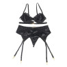 Subblime - Ensemble 3 Pièces Soutien-Gorge + String + Jarretière Dentelle Noir S/M
